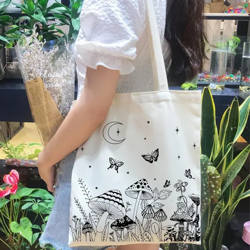 Vista 2 de THEYGE Large Cute Tote Bag for Women Reusable Shopping Grocery Canvas Bag Negro hongo