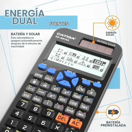 Vista 3 de CATIGA Calculadora científica SS-991EX con 550 funciones avanzadas, funciona con energía solar y por batería, multifunción, matemáticas de escuela