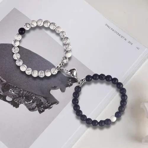 Vista 5 de 2 PCS Magnetic Couples Bracelets, Natural Stone Energy Stone Beads Bracelet Set His and Hers Long Distance Relationship Bracelet for Boyfriend