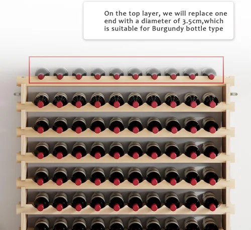 Vista 5 de soges Estante de vino para 100 botellas, estante apilable de almacenamiento de vino de 10 niveles, estantes de exhibición de vino, estante de vino