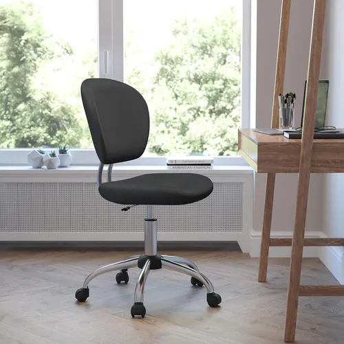 Vista 12 de EMMA + OLIVER Silla de oficina giratoria de malla blanca con respaldo medio con base cromada Blanco
