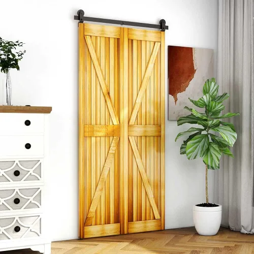 Vista 2 de TSMST Kit de herrajes para puerta de granero de 3 pies/36 pulgadas para puertas plegables para 2 puertas, kit de herrajes para puerta de granero