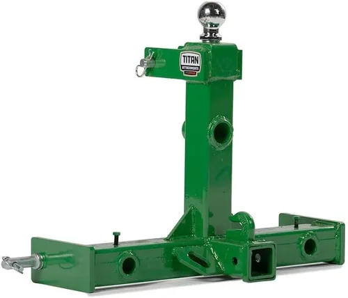 Vista 13 de Titan Attachments Enganche de remolque de tractor de cuello de cisne de 3 puntos, lanza de pacas de heno de 43 pulgadas y estabilizadores, se adapta