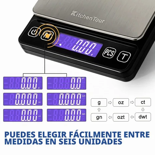 Vista 4 de K KitchenTour - Báscula digital de cocina - 500g/0.01g Balanza de alta precisión multifunción para alimentos, carne, joyas, laboratorio, quilates