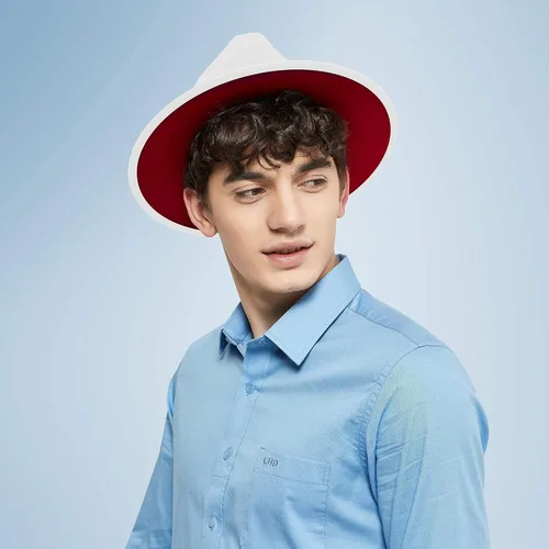Vista 7 de jingsha Sombreros Fedora para hombres y mujeres de ala ancha Fedora de fieltro de Panamá, sombreros de vestir para hombre con hebilla de cinturón