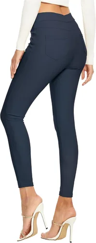 Vista 2 de Tagoo Pantalones de vestir para mujer, estilo casual, de cintura alta, elásticos, ajustados, para oficina, trabajo, leggings con bolsillos