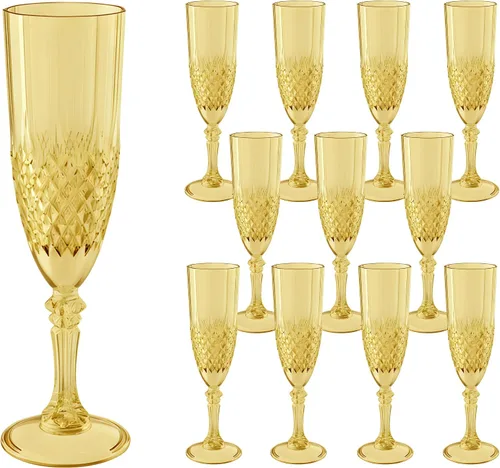 Vista 38 de Copas de champán de plástico, copas de champán a granel, copas de vino acrílicas reutilizables irrompibles para bodas, despedidas de soltero, Ámbar