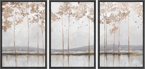 Vista 227 de SIGNFORD - Set de obras de arte en lienzo enmarcado para pared, ilustraciones abstractas de neblina del desierto en tonos neutros beige y marrón