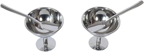Vista 3 de Juego de 2 cuencos de acero inoxidable para helado, tazas de postre de 5.5 onzas con cucharas de mango largo, tazas de Sundae sin BPA para niños