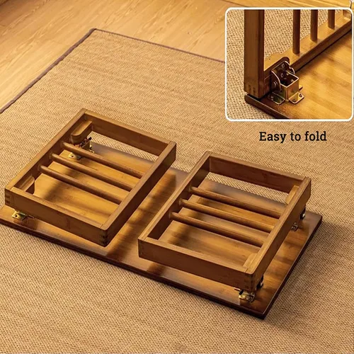 Vista 6 de HM&DX Mesa de centro plegable japonesa, mesa de té de granja, mesas bajas para sentarse en el suelo, mesas Kotatsu para comedor