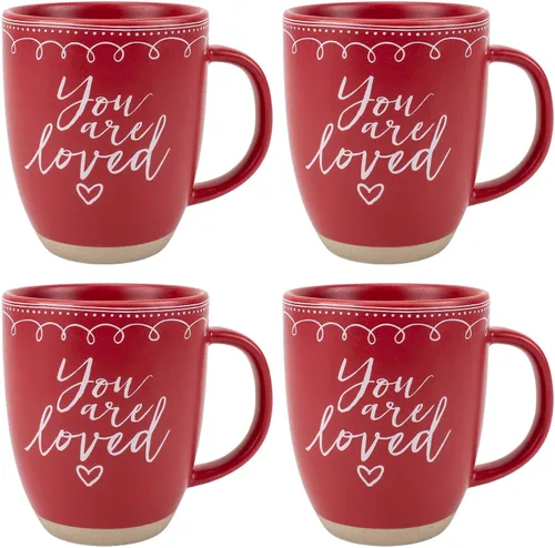 Vista 9 de Elanze Designs Joy Raw Clay Bottom Roja Taza de Café de Cerámica Navideña de 16 Onzas
