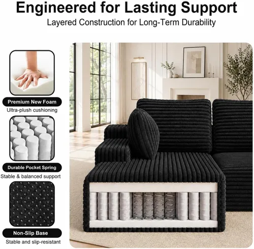 Vista 5 de Sofá modular Cloud de 104 pulgadas, cómodo sofá en forma de L con asiento profundo, sofás tapizados modernos para sala de estar y dormitorio,