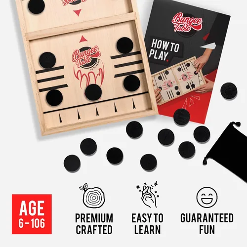 Vista 3 de Bungee Table Fast Sling Puck Game, 2-Player Wooden Tabletop Game