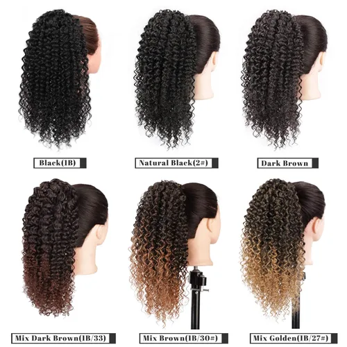 Vista 9 de Vigorous Extensión de Cola de Caballo con Cordón de 14 Pulgadas Afro Rizada Corta y Crespa para Mujeres Africanas Colas de Caballo Esponjosas