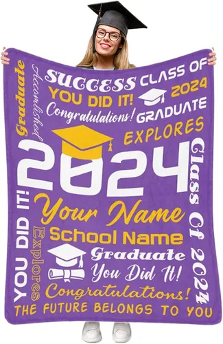Vista 26 de Manta personalizada de graduación 2025, manta personalizada para regalo de graduación con nombre de la universidad, manta de felicitación