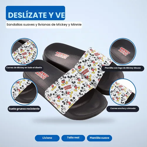 Vista 2 de Disney Sandalias clásicas de Mickey y Minnie Mouse para mujer, diseño de Mickey y Minnie Mouse Negro blanco