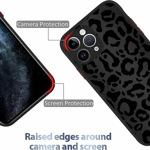 Vista 2 de Funda compatible con iPhone 14, piel de animal de leopardo negro, delgada, suave, TPU negro + funda protectora de espejo templado para Apple 14