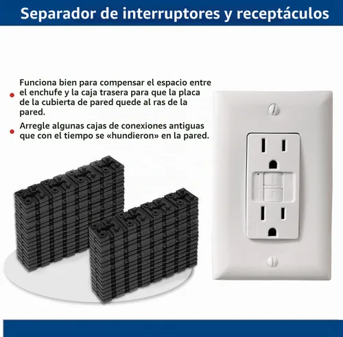 Vista 3 de 100 piezas Espaciadores de Tomacorriente para Caja Eléctrica, Espaciadores de Toma de Corriente Eléctrica Calzas Interruptor y Espaciador de Gris