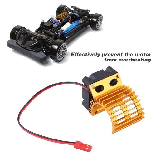 Vista 4 de Disipador de calor de motor RC, ventilador de refrigeración mejorado para autos RC eléctricos a escala 1/10, 380 390 motores, pieza de actualización