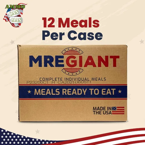 Vista 4 de Ammo Can Man Raciones alimenticias - MRE Giant (Mels-Ready-To-Comer) - FECHA DEL PAQUETE 2023 - 12 comidas por caja