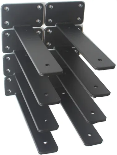 Vista 84 de Paquete de 2 - Soportes de estante en L ocultos negros de 4 pulgadas (1/5 pulgada de grosor) Soportes de estante flotante de hierro Soportes