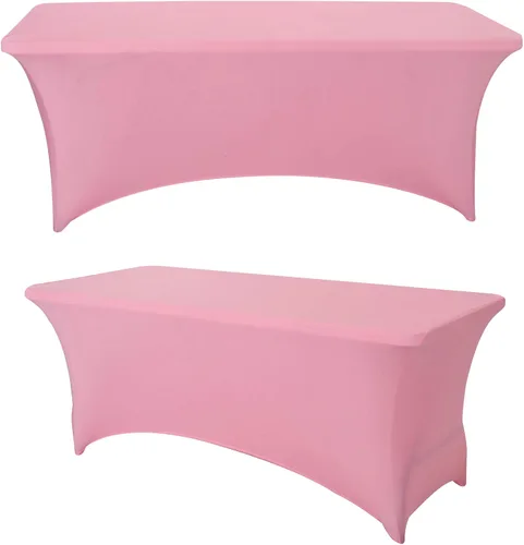 Vista 18 de Paquete de 2 manteles rectangulares de elastano de 4 pies, ajustables, elásticos, para bodas, fiestas, eventos, reuniones, cumpleaños, decoración