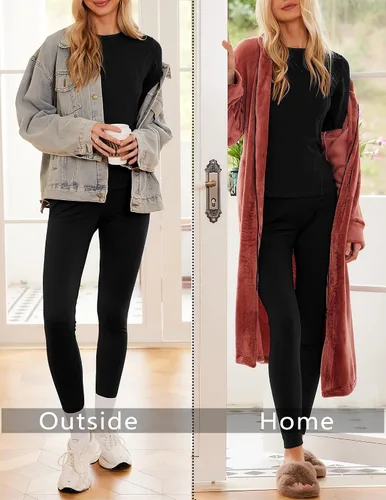 Vista 5 de Ekouaer Conjunto de ropa interior térmica para mujer, con forro polar de microforro polar largo, capa base, térmicas, conjunto de 2 piezas, tallas