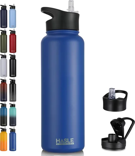 Vista 58 de HASLE OUTFITTERS Botella de agua aislada de 22 onzas, botella de agua de acero inoxidable de doble pared de boca ancha con tapa de popote y tapa