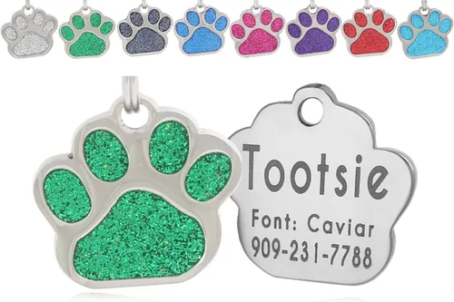 Vista 13 de Etiquetas de identificación de mascotas de acero inoxidable grabadas con láser, personalizadas para perros y gatos, etiqueta redonda de hueso