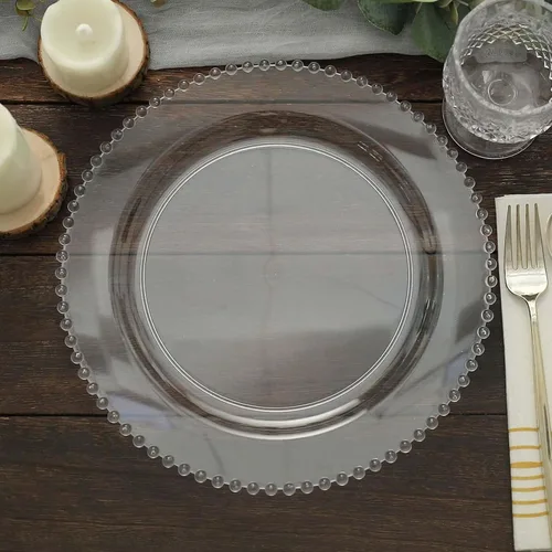 Vista 23 de Efavormart - Paquete de 10 platos de postre de plástico transparente rubor con borde de cuentas, platos redondos desechables para ensalada, 8