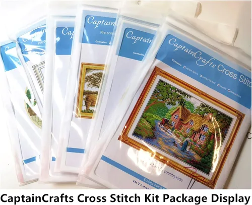 Vista 5 de CaptainCrafts Kits de punto de cruz, telas preimpresas y no preimpresas, kit de bordado para principiantes y adultos, muñeco de nieve de Año Nuevo
