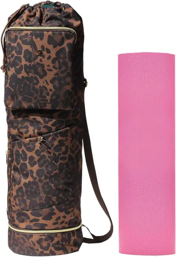 Vista 17 de ESVAN Bolsa para esterilla de yoga con múltiples bolsillos. Bolsa de transporte con cordón para esterilla de yoga, Pilates, ejercicio. Bolsa