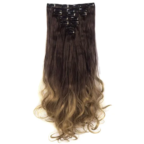 Vista 7 de Extensiones de cabello ondulado, doble trama, 7 piezas con 16 clips, largo de 24 pulgadas