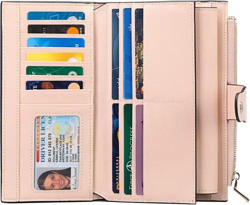Vista 2 de SENDEFN - Cartera de cuero para mujer, portatarjetas con bloqueo RFID, monedero para mujer con cierre