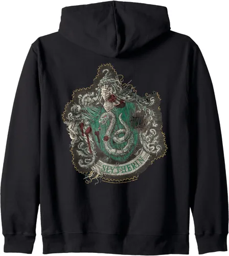 Vista 2 de Harry Potter Slytherin - Sudadera con capucha y cremallera dañada, Negro, S