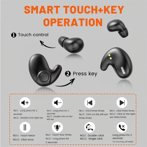 Vista 7 de Dos pares de mini auriculares Bluetooth invisibles, cómodos auriculares inalámbricos para dormir, con micrófono, auriculares impermeables IPX5