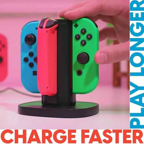 Vista 6 de TALK WORKS Joy-Con Charger Dock For Nintendo Switch Gaming Controllers - 4-Remote Docking Charging Station Compatible w Switch OLED (Black)