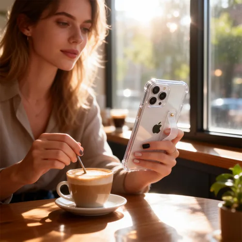 Vista 5 de Funda compatible con iPhone 11 Pro con soporte para correa, transparente Soporte de pulsera, TPU suave transparente, lazo de agarre ajustable