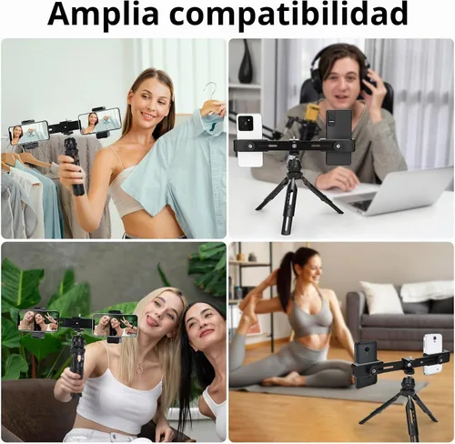 Vista 8 de Kit de video con soporte para teléfono doble, soporte de trípode para iPhone y Android