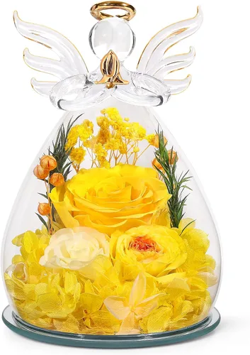 Vista 19 de Regalos para mamá, regalos de cumpleaños para mujeres, rosa preservada para siempre, flor en cristal, figuras de ángel, flores frescas para entrega