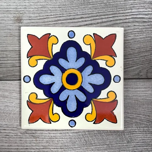 Vista 6 de Juego mixto de 4 posavasos mexicanos para azulejos