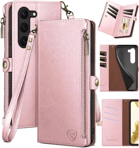 Vista 10 de XcaseBar Funda tipo cartera para Samsung Galaxy S23 Plus con cremallera 【Bloqueo RFID】 Titular de la tarjeta de crédito, Libro de folio con tapa