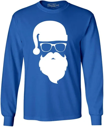 Vista 7 de shop4ever Camiseta de Manga Larga de Navidad de Papá Noel Hipster con Gafas de Sol Rojo