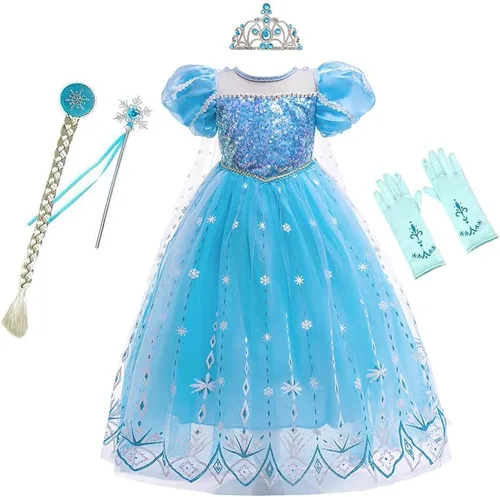 Vista 58 de Frozen - Vestido de princesa Elsa para niñas, disfraz de Halloween, Navidad, cumpleaños, fiesta, vestido de tul con accesorios