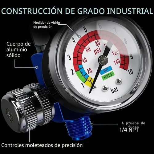 Vista 4 de LE LEMATEC Regulador de compresor de aire y válvula de control de flujo con manómetro - para herramientas neumáticas, pintura en aerosol, inflado