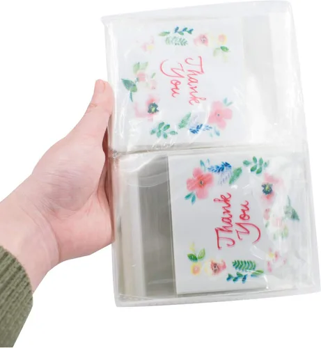 Vista 3 de 200 bolsas de celofán autoadhesivas a granel, bolsas de plástico OPP sellables con impresión de agradecimiento para galletas, dulces, postres
