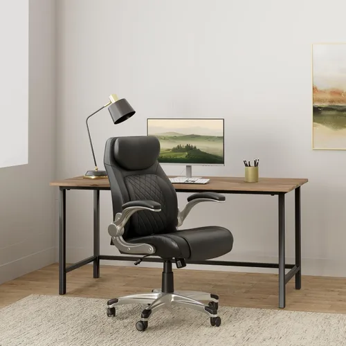 Vista 2 de Nouhaus +Posture Silla ergonómica de oficina de cuero PU. Soporte lumbar Click5 con apoyabrazos FlipAdjust. Silla ejecutiva moderna y silla de Negro