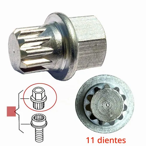 Vista 5 de Adaptador antirrobo de llave de tuerca de bloqueo de rueda de 11 estrías 8D0601139F001 compatible con ABC 11 dientes (puntiagudos) 1997-2007 VW