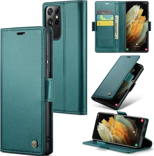 Vista 30 de Funda tipo cartera compatible con Samsung Galaxy S21 con tarjetero de bloqueo RFID, funda de piel con función atril para Samsung Galaxy S21 de 6.2