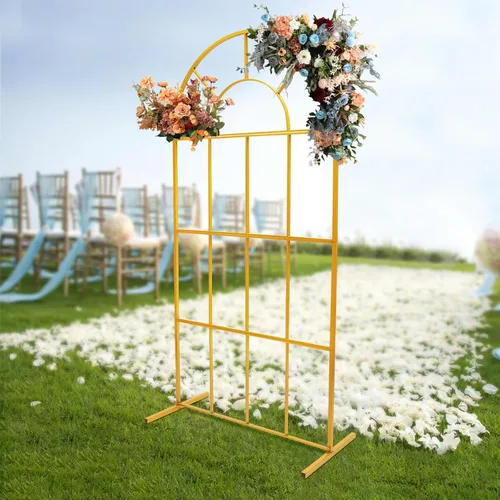 Vista 8 de Soporte de fondo de arco de boda, soporte de fondo de metal dorado de 3.3 x 6.6 pies, cenadores de jardín de metal, soporte de arco de globo